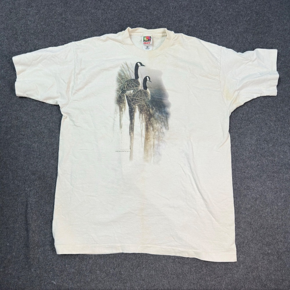 Vintage 1996 Fruit of the Loom Canada Geese Graphic T-Shirt XL Cream Made in USA